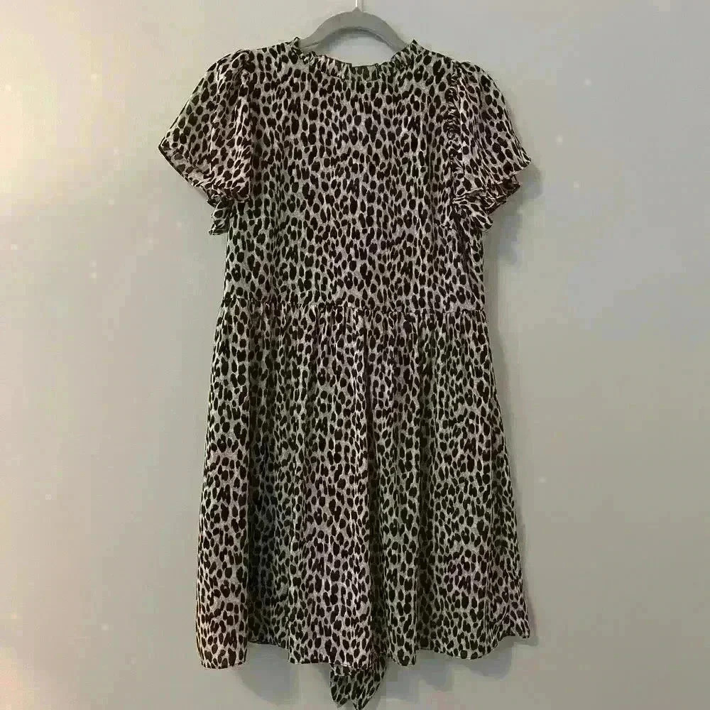 Loft Leopard Print Dress with Tie Waist Size Small
